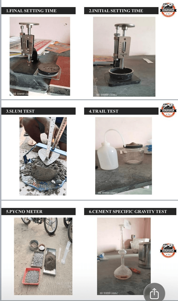 Quality test — VICAT APPARATUS TEST and 02. INITIAL SETTING TIME